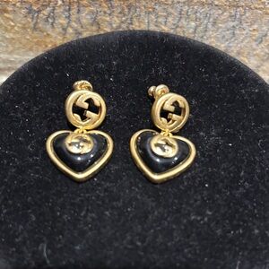Gold and Black Gucci Heart Earrings